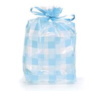 Small Lt Blue Gingham Plaid 7x2x3" Cello Treat Food Snack Bags Boy Baby Showers (75 ct)