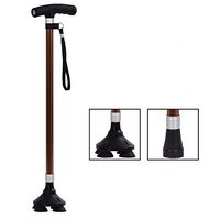 Telescopic Cane Outdoor Anti-Skid Cane Aluminum Alloy Cane Multifunctional LED Lighting Folding Cane Copper Color Single Foot Four Foot Base Interchangeable Telescopic Cane Adjustable Height 72~94Cm C