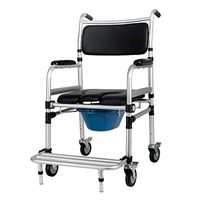 Wheeled Folding Bedside Toilet Chair, Padded Bathing Chair for Elderly, Handicapped, and Disabled Users, with Wheel Adjustable Armrest