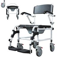 Commode Chair With Wheels, Raised Toilet Seat and Safety Frame, Shower Chair Waterproof Aluminum alloy Portable Bedside Commode Bath Toilet Chair, Adjustable Shower Transport Chair 4 Wheels