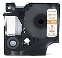 LM Tapes - Premium LM-45025 1/2" Gold on Clear Compatible Label Maker Tape, Replaces Dymo 45025 D1 Label Tape 12mm