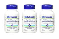 Life Extension High Potency Optimized Folate 5000 mcg, 30 vegetarian tablets-PACK-3