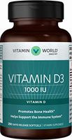 Vitamin World Vitamin D3 1000 IU 250 Softgels, Promotes Bone Health, Supports Immune System, Rapid-Release, Gluten Free