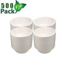 OURhome Rigid White Paper Bowls - Extra Strength Disposable Bagasse Bowls - Eco-Friendly, Biodegradable and Compostable - Microwavable and Leakproof Tableware for Hot and Cold Foods - 500 Pcs