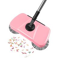 JZ 360 Degree Rotation Mute Hand Push Floor Tiles Household Sweeper 3 in 1 Broom & Dustpan & Mop - Pink
