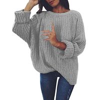 Aunimeifly Women's Knitted Sweater Pure Color Pullover O-Neck T-Shirt Long Sleeve Blouse Loose Jumper Tops Gray