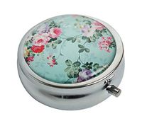 Halulu Vintage Floral Custom Fashion Round Silver Glass Pill Case 2.1 Inch Tablet Holder Storage Bag Wallet
