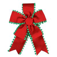 Caspari Pom Pom Ribbon Bow in Red & Green - 2 Count