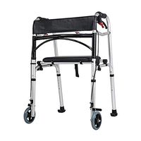 JJZXPJ Rolling Walkers， Walker Aid Folding Height Adjustable Walker Aluminum Alloy with Leather Cushion Pulle Walking Rehabilitation Equipment for Elderly People and Disabled (Dual Wheeled)