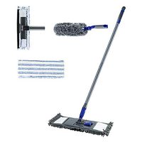 Household Cleaning Tools Set of Flat Cleaning Mop 2-in-1 Window Squeegee Adjustable Cleaning Duster with Long Handle and an Extra Microfibre Mop Pad