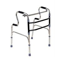 PIWYHOW Folding Height Adjustable Walker for Seniors, Portable Aluminum Elderly Rehabilitation Standing Aid, Compact Lightweight Walking Frame, Silver