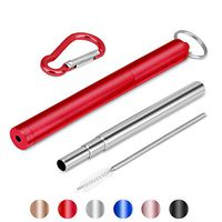 Collapsible Metal Straws,Six Colors Portable Reusable Straws Stainless Steel Drinking Straws with Case and Cleaning Brush Christmas Stocking Stuffers for Kids & Family (Red)