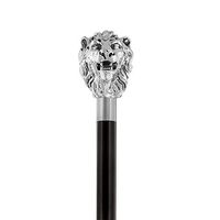 Sterling Silver Lion Head Walking Stick with Black Beechwood Shaft and Collar