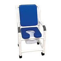 MJM International 118-3TW-SSDE-CBP-SQ-PAIL-BL Standard Shower Chair with Soft Seat, Cushion Padded Back and Commode Pail, 300 oz Capacity, 40.5" Height x 22" Width x 25.25" Depth, Blue