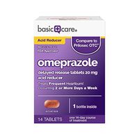 Basic Care Omeprazole Delayed Release Tablets 20 mg, Treats Frequent Heartburn, 14 Count
