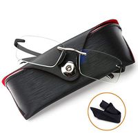 Rimless Reading Glasses Men&Women - Anti UV Glare Lens Small Fun Stylish Black Frameless Folding Computer Reading Glasses +1.75