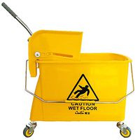 Commercial mop bucket, large capacity 20L single side hand-type wringing industrial cleaning bucket, 360° rotating mobile yellow plastic bucket floor cleaning system