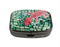 XUTAI Custom Personalized Square Stainless Steel Gun Silver Glass Travel Pill Case Vitamin Decoration Box (Gecko)