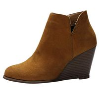 HebeTop Women's Fashion Casual Outdoor Zipper Low Wedge Heel Booties Shoes Brown