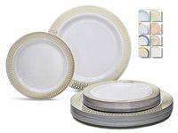 " OCCASIONS" 50 Plates Pack (25 Guests)-Wedding Party Disposable Plastic Plate Set -25 x 10'' Dinner + 25 x 7.5'' Salad/Dessert plates (Venice in White/Ivory & Silver)