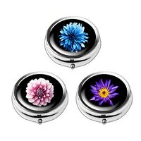 Pill Box Set of 3 - Lizimandu Compact 3 Compartment Medicine Case, Pill Box for Pocket or Purse (3-One Flower)
