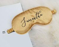 Personalized Satin Sleep Eye Mask Blindfold, Bridesmaid Gift Hen Party Custom Monogram Bachelorette Wedding Favors Birthday Gift for Her (Gold Mask)