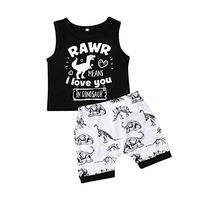 ¡Venta caliente 2019! Baby Boys Kids Dinosaurio de dibujos animados letra impresa Tops chaleco + pantalones cortos ropa de verano trajes(Black,6-12 Months)