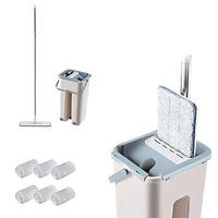 FOONEE Squeeze Flat Mop, Hand-Free Wringing Floor Cleaning Mop Microfiber Mop Pads, Mop Bucket with Wringer 360° Swivel Head, Reusable Wet Dry Floor Cleaning Self Cleaning Flat Mop for Kitchen Floor