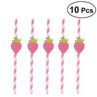 BESTOYARD 10pcs Strawberry Striped Straws Disposable Paper Drinking Straws Luau Hawaiian Tropical Birthday Party Straws (Pink)