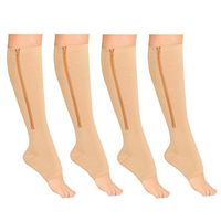 Medicee Open Toe 15-20 mmHg Zipper Compression Leg Ankle Calf Circulation Swelling Relief Stocking, Beige, Large/X-Large, 5 Ounce