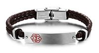 JF.JEWELRY Customize Medical ID Alert Bracelets for Women Braided Leather Cord Bracelets-Adjustable