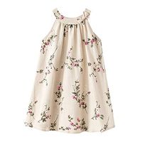 heavKin-Clothes Girls' Sleeveless Princess Dress O-Neck Floral Sling Cotton Linen Skirt,for 1-12Years Children's Kids (Beige, 5-6 Years)