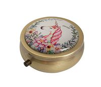 Halulu Eucalyptus Leaves and Watercolor Unicorn Personalized Design Round Pill Case Decorative Metal Medicine Vitamin Organizer Unique Gift