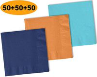150 Beverage Napkins, Navy blue, Autumn Orange, Island Blue - 50 Each Color. 2 Ply Paper Cocktail Napkins. 5" folded, 10" unfolded.