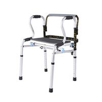 PIWYHOW Folding Standard Walker, Height Adjustable Portable Aluminum Elderly Rehabilitation Standing Aid, Upright Knee Protector Lightweight Walking Frame, Silver