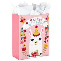 Hallmark 15" Extra Large Gift Bag with Tissue Paper for Birthdays (Llama and Flowers)