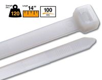 BuyCableTies 14" Light to Heavy Duty Indoor Cable Ties - 120 lb Rated - Made in USA - Natural/Clear - 100 per bag