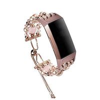 Lyperkin Compatible with Fitbit Charge 3 Bands, Jewelry Faux Pearl Beaded Watch Strap Bands Quick Release Replacement Wristband Accessories Compatible with Charge 3 Smart Watch for Women Men