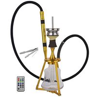 ADMY Hookah Set 45cm Aluminum Alloy mit LED lightm, 9-Hole Ceramic Diffuser, Crystal Glass Bottle, Stainless Steel Downpipe, Shisha Complete Set A03 (Gold)