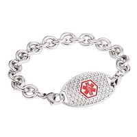 Tarring Stainless Steel Cable Chain with Full Heart Alert Plate Interchangeable Medical id Bracelet for Women and Girls (Pre-Engraving Epilepsy-7.5")