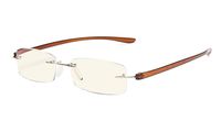 Eyekepper Computer Reading Glasses,Blue Light Filter Rimless Readers,UV Protection, Gold Frame Brown Arm +0.50