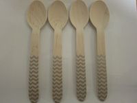 Vintage Disposable Silver Chevron Wooden Spoons - Party Flatware - 25 Ct. - Twilight Parties