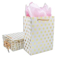 12-Pack Foldable Cardstock Paper Gift Bags with Handles (Small 7", Metallic Gold Foil Polka Dot) for Presents, Retails or Party Favors by TheDisplayGuys