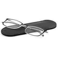 Noble Slim Black Reading Glasses with Vegan Leather Pouch and Microfiber Cloth, Full Frame Reading Glasses for Men and Women with Silicone Temple Tips, 1.50 Strength | Bookmark Collection Readers