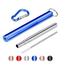 Collapsible Metal Straws,Six Colors Portable Reusable Straws Stainless Steel Drinking Straws with Case and Cleaning Brush Christmas Stocking Stuffers for Kids & Family (Blue)