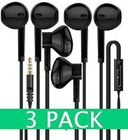 Headphones [3-Pack] Certified in-Ear Earbuds Earphones with Microphone Premium HD Stereo and Noise Isolating Headset for Apple iPhone iPod iPad Samsung Galaxy LG HTC, 3.5MM Audio Jack Devices (Black)