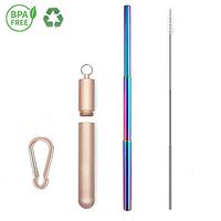 LANTOP Metal Straws For Drinks Collapsible Telescopic BPA-Free, FDA Approved Reusable with Case Keychain Cleaning Brush