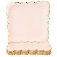 Square Scalloped Party Plates for All Occasions (9.1 in, Pink with Gold Foil, 48 Pack)