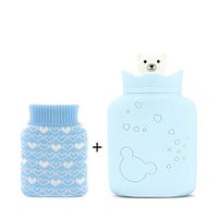 SUWIN Portable Children's Cartoon Bear Winter Silicone Hot Water Bottle, Detachable Water-Filled Explosion-Proof Hot Water Bag, Love Pattern Knitted Jacket, Microwave Heating