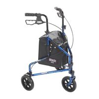 3 Wheel Rollator Walker with Basket Tray and Pouch - Color: Flame Blue